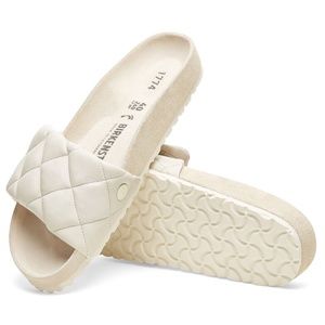 BIRKENSTOCK WOMENS SYLT QUILTED LEATHER SLIDE (VANILLA) SIZE 40